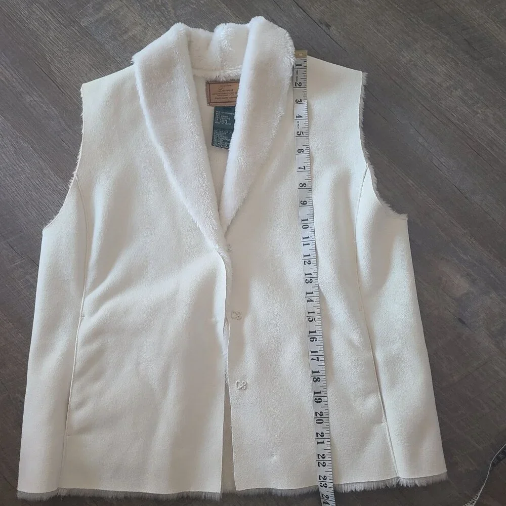 Ralph Lauren US Women's Size MP Faux Fur Faux Suede Vest Ivory Outerwear - Picture 10 of 11